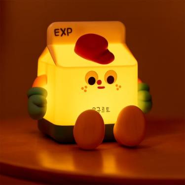 Imagem de Luminária de caixa de leite recarregável com temporizador, lâmpada LED sensível ao toque de silicone, suporte para celular, luz noturna de cabeceira com desenho animado fofo