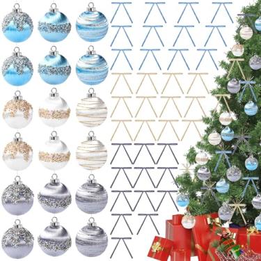 Imagem de Soulchen Conjunto de 54 peças de enfeites de árvore de Natal de veludo, inclui 18 bolas de cetim de seda à prova de estilhaçamento de Natal de 6 cm, 36 laços de guirlanda de veludo vintage, decoração