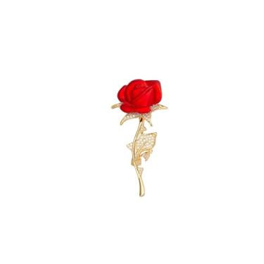 Imagem de GBAHFY Broche romântico de flores de rosas vermelhas para mulheres, broche floral vintage para jaqueta, bolsa, cachecol, Large, Metal, Sem Pedra Preciosa