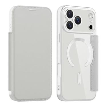 Imagem de SFDSUH Capa Flip Magnética em Couro PU com Revestimento Transparente e Suporte para Cartões para iPhone 16e (Para iPhone 16e/Cinza)