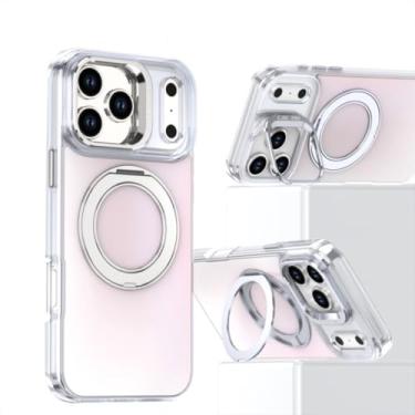 Imagem de SFDSUH Capa de luxo com suporte giratório para lente e suporte duplo para iPhone 16e (Cor: Branco)