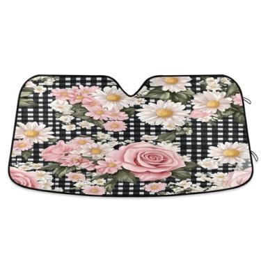 Imagem de ATTX Pink Roses Daisies Para-brisa Carro Para-brisa 139.7 cm x 70.1 cm Escudo Solar Universal com Proteção UV, Persiana de Janela Frontal Auto Dobrável para Sedans SUVs Caminhões #20