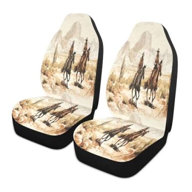 Imagem de ATTX Capas de assento de carro Western Cowboys com design antiderrapante, 2 peças de almofada protetora de assento automotivo respirável elástica #415