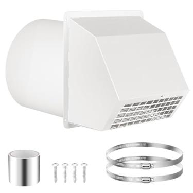 Imagem de Ventilação de parede com capuz de 10 cm com tela e amortecedor, tampa de ventilação de exaustão de parede de aço galvanizado com grampos de duto e fita de alumínio para exaustor e secador de cozinha