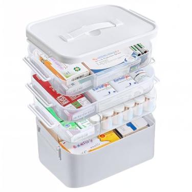Imagem de Organizador de armário de remédios portátil de 4 camadas, caixa grande de armazenamento de medicamentos com alça, caixa de plástico de primeiros socorros vazia, organizador de suprimentos médicos