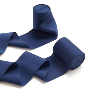 Imagem de Ling's Moment Fita extra larga de seda chiffon, rolo de fita de tecido artesanal azul marinho de 6,6 m para embrulhar presentes, buquê de casamento, decorações de festa, fita desgastada à mão para