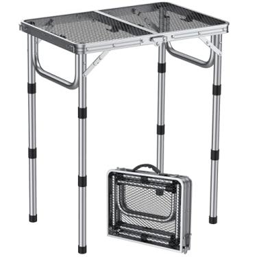 Imagem de Anbte Mesa de grelha dobrável, mesa de acampamento de alumínio com altura máxima de 69,8 cm, mesa de piquenique ao ar livre, leve, alça portátil para viagem, cozinha, churrasco, piquenique, 58 x 41