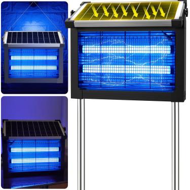 Imagem de Bug Zapper Outdoor Solar Powered, Zwiran Mosquito Zapper Indoor com 4500V de alta potência, mosca elétrica com cabo de extensão e suporte de aterramento, recarregável à prova d'água assassino de