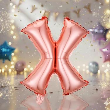 Imagem de Balões X grandes em ouro rosa de 81 cm, balões de alumínio preenchidos com hélio para festas de aniversário e decorações de aniversário, suprimentos de decoração de festa em ouro rosa grande