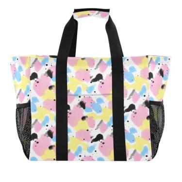 Imagem de Wassud Sacolas de compras reutilizáveis de forma colorida tulipas grande bolsa organizadora de lona impermeável para praia, piquenique, lavanderia, viagem