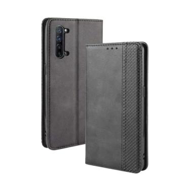 Imagem de Capa flip de couro para OPPO Find X2 Lite,Flip magnético retro,Caso de telefone de couro PU,Design de carteira com 3 slots de cartão e 1 clipe de dinheiro -Black