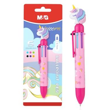 Imagem de M&G Canetas multicoloridas, 6 em 1, canetas esferográficas coloridas de 0,7 mm, escrita suave para trabalho, escola e escritório, design de unicórnio fofo para presentes de Natal, 2 peças