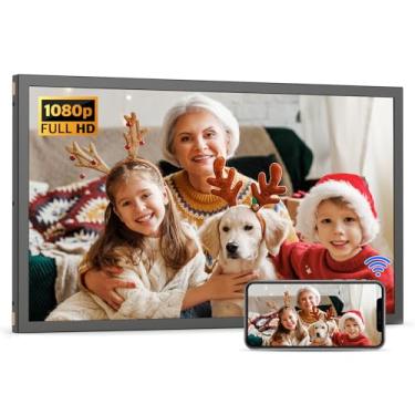 Imagem de Porta-retrato digital grande 54.6 cm WiFi - 32 GB, IPS FHD 1920 x 1080, rotação automática, carrega vídeos de fotos do telefone via e-mail do aplicativo, armazenamento gratuito na nuvem, montado na