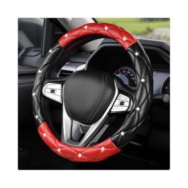 Imagem de MTRPS Capa de volante de carro brilhante, couro diamante de 38 cm, antiderrapante, protetor de volante, capa de rodas de strass brilhante, decoração automotiva para mulheres e meninas (preto e
