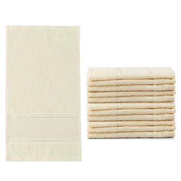 Imagem de Kit 12 Peças Toalha de Lavabo Social, 100% Algodão, 30cm x 50cm, Hipoalergênica, Ideal para Personalização, Barra com 7,5cm (Baunilha)