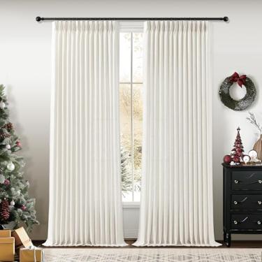 Imagem de Cortinas de linho plissadas com 246 cm de comprimento para sala de estar, cortinas plissadas com filtragem de luz natural, texturizadas, grossas, do chão ao teto, cortina de janela semitransparente