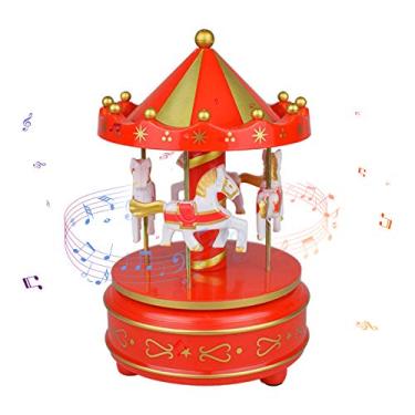 Imagem de Caixa de Música Carrossel com 4 Cavalos Giratórios Brinquedo Musical para Bebê Meninas Crianças Filha Amigos