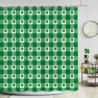 Imagem de APROPHIC Cortina de chuveiro do Dia de São Patrício, cortinas de banheira de dia de São Patrício com estampa xadrez verde trevos para banheiro, decoração de festival irlandês, cortina de chuveiro à