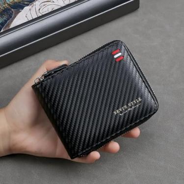 Imagem de Carteira masculina, porta-cartões com zíper duplo com vários bolsos para dinheiro e moedas, Preto, Minimalista