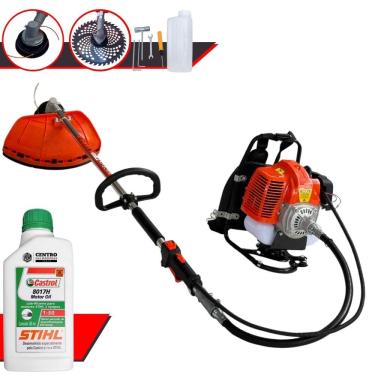 Imagem de Roçadeira Costal À Gasolina Terra GRC430 43cc 1,7HP Alta Rotação Máquina de Corta Grama Com Carretel Nylon + Faca 40 Dentes de Vídea + Óleo Stihl 2T