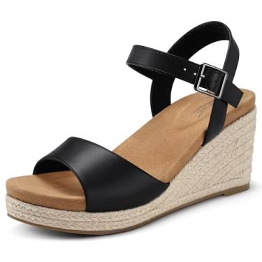 Imagem de SHIBEVER Sandálias femininas plataforma plataforma: espadrille elegante confortável verão dedo aberto tira no tornozelo fivela feminina sandália, Preto, 34