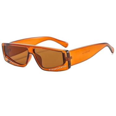 Imagem de HCHES Óculos de Sol Retangulares Femininos de Luxo com Estampa de Leopardo Degradê, Armação Pequena, Proteção UV400 (Chá)