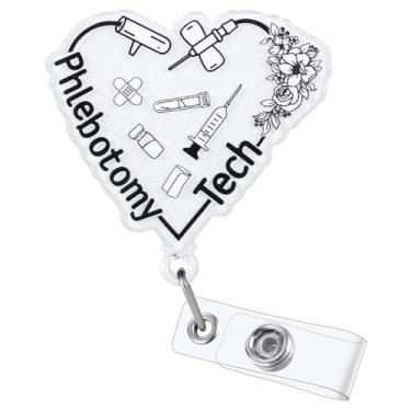 Imagem de Carretel de crachá engraçado Phlebotomy Tech Enfermeira, porta-crachá retrátil fofo, crachá de identificação Buddy para RN LPN CNA MA Heme Lab PST MSL CLS Estudante de enfermagem Phlebotomist