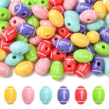 Imagem de KitBeads 60 peças, 6 cores, contas de acrílico de rúgbi, bola esportiva, futebol, espaçador, miçangas para fazer joias, pulseiras, brincos, chaveiros, canetas, artesanato