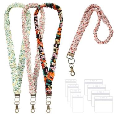 Imagem de Frstem 4 cordões elásticos para professores para crachás de identificação e chaves – chaveiro elástico retrátil com 8 porta-cartões cordão de pescoço fofo para professores, enfermeiras, escritório