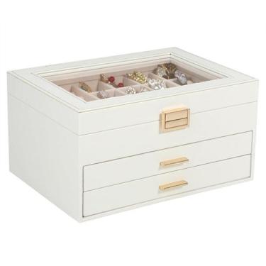 Imagem de Caixa de jóias Voova 3 camadas de couro PU branco 25x18x13cm