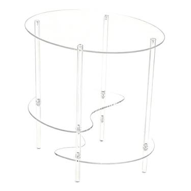 Imagem de Bothyi Mesa lateral de acrílico com 3 níveis, pequena, com 3 prateleiras de armazenamento, escrivaninha para bebidas, mesa de cabeceira para lanches, cantos, Claro