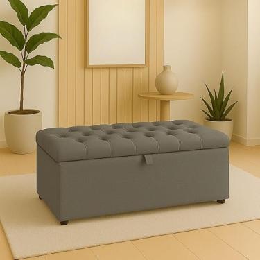 Imagem de Baú Organizador Estofado com Assento 90x40x42 cm – MDF 15mm, Revestimento em Suede, Suporta até 200kg(Espessura da espuma:4 Cm,Tampa Captone Cinza)