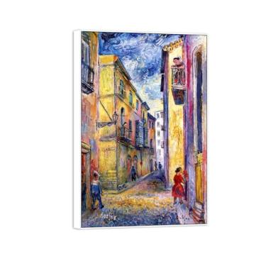 Imagem de David Burliuk Famosas impressões em tela de arte de parede prontas para pendurar. Palma Maiorca Espanha. Pintura com moldura branca para decoração de sala de estar 50 x 75 cm 20 x 30 pol