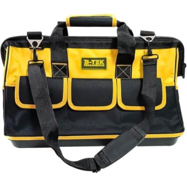 Imagem de Bolsa de Ferramentas Profissional Impermeável 16 Compartimentos Maleta Organizador Portátil Preta e Amarela com Fundo Reforçado para Eletricista, Carpinteiro e Uso Diário