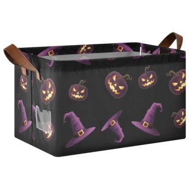 Imagem de Caixas dobráveis para organização de suéter para armário, cesta para brinquedos de cachorro para organização e armazenamento de sala de jogos 17 x 11,4 x 25,5 cm x 25,4 cm abóboras roxas chapéus de