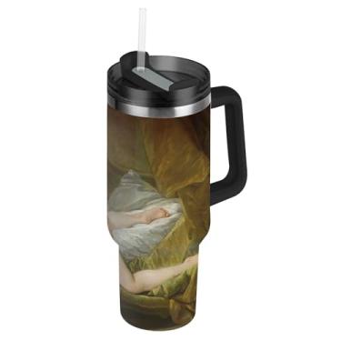 Imagem de Joisal Copos Boucher Print Blonde Nude Print com tampas e canudo grande copo com alça garrafas de água de 850 g caneca de café quente isolada de aço inoxidável para carros