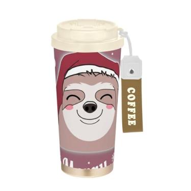 Imagem de TSENQUE Linda caneca de café de Natal preguiça de 40 ml com canudo e tampa, copos de parede dupla isolados a vácuo com revestimento cerâmico para escola, escritório, festa, acampamento