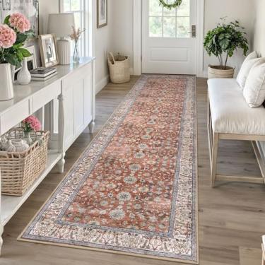 Imagem de KUTA Tapete vintage lavável, 6 x 25 cm, tapetes de terracota para corredores, tapetes de cozinha, ultrafino, macio, estampado, oriental, desgastado, floral, tapete para lavanderia, quarto, sala de