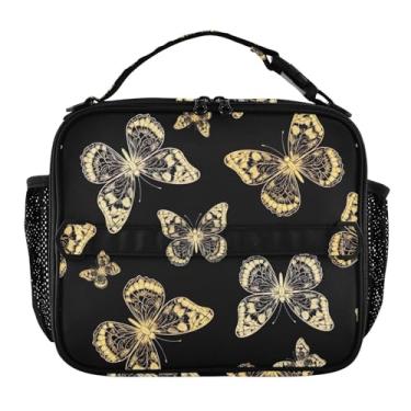 Imagem de Joisal Lancheira de borboletas douradas brilhantes para mulheres, meninas, lancheira masculina e infantil, lancheira para trabalho, reutilizável, bolsa térmica para escola
