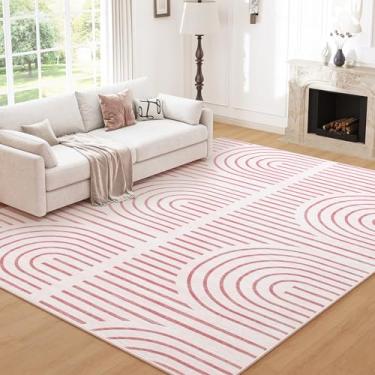 Imagem de ARKIIKI Tapetes para sala de estar, tapetes laváveis Boho para quarto, tapetes antiderrapantes com revestimento de borracha para sala de jantar, casa, apartamento, rosa