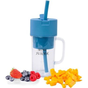 Imagem de Mini Liquidificador Portátil USB 500ml – Recarregável, Lâminas em Aço Inox, Trava de Segurança e Ideal para Shakes, Sucos e Vitaminas (Azul)