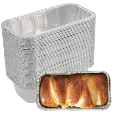Imagem de JIUMO Formas de pão de alumínio de 900 g (pacote com 50) forma descartável para pão, recipiente de papel alumínio resistente, perfeito para assar bolos, biscoitos e pães - 21,6 cm x 11,4 cm x 6,3 cm
