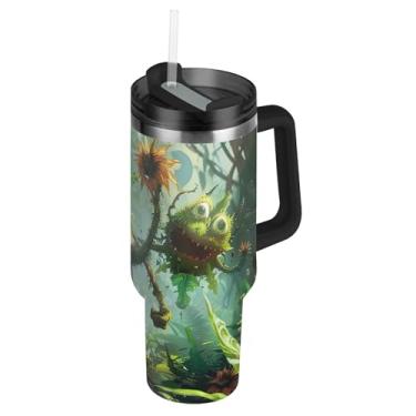 Imagem de Copos de aço inoxidável com tampa e canudo selva monstros aventura carro copo de café à prova de vazamento 850 g copo com alça garrafas de água isoladas