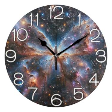 Imagem de Relógio de parede analógico decorativo quarto cozinha relógio estético silencioso sem tique-taque, decoração de parede de casa de fazenda moderna, galáxia borboleta colorida, 25 cm, ponteiros pretos