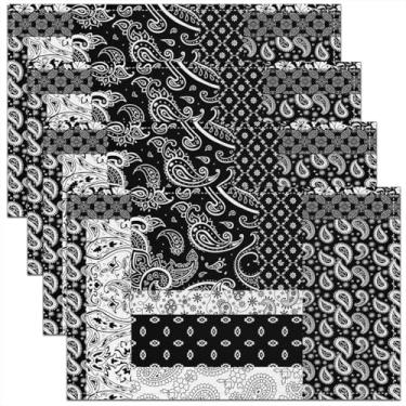 Imagem de Jogo americano floral paisley, preto e branco, patchwork para crianças, meninas, meninos, mulher, vintage, floral, europeu, paisley, decoração de mesa de jantar, pacote com 10,5 x 45,7 cm