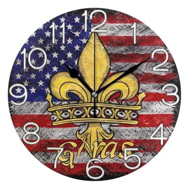 Imagem de GAIGEO Relógio de parede analógico decorativo relógio de cozinha bonito estético silencioso sem tique-taque, decoração de parede vintage arte da bandeira americana, 25 cm, ponteiros pretos