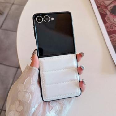 Imagem de Capa de celular luxuosa com enchimento de plumas para Samsung Galaxy Z Flip 7 6 5 4 3 Zflip7 Fe Zflip6 (para Galaxy Z Flip7 FE/Branco)