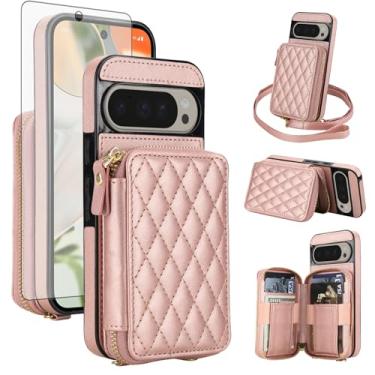 Imagem de Asuwish Capa de celular para Google Pixel 9 Pro XL/10 Pro XL carteira celular com protetor de tela de vidro temperado, alça de pulso com bloqueio de RFID, suporte para cartão Pixel9 9Pro Nine Pixel10