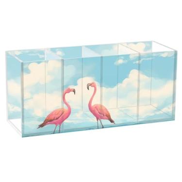 Imagem de TSENQUE Lindo porta-canetas de mesa, flamingos, praia, aquarela, acrílico, pincel de maquiagem, porta-copos, marcador artístico, personalizado, decoração de escritório