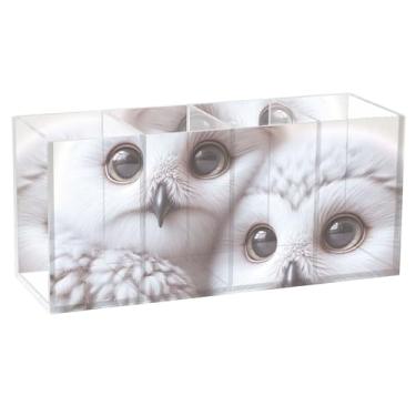 Imagem de TSENQUE Porta-canetas de mesa fofo e personalizado com corujas da neve, arte acrílica, artesanato, porta-pincéis, papelaria, escritório, estética, suprimentos de mesa